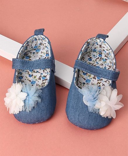 KIDLINGSS Flower Applique Velcro Closure Booties - Light Blue