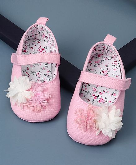 KIDLINGSS Flower Applique Velcro Closure Booties - Pink