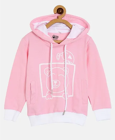 The Talking Canvas Full Sleeves Bear Print Hoodie - Pink