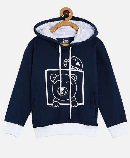 The Talking Canvas Full Sleeves Bear Print Hoodie - Blue
