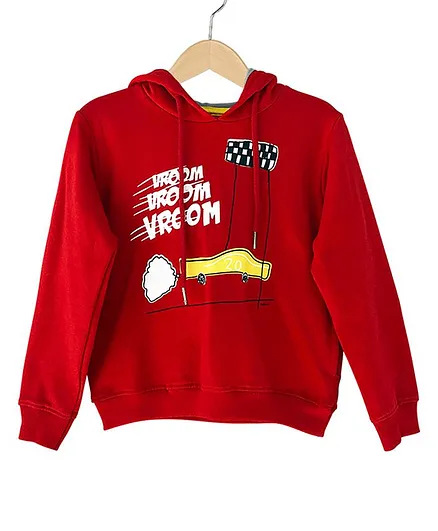 The Talking Canvas Full Sleeves Vroom Vroom Hoodie - Red