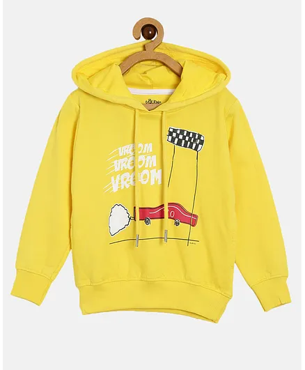 The Talking Canvas Full Sleeves Vroom Vroom Hoodie - Yellow
