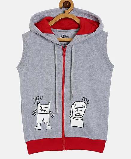 The Talking Canvas Sleeveless Printed Hoodie - Grey