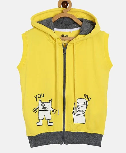 The Talking Canvas Sleeveless Printed Hoodie - Yellow