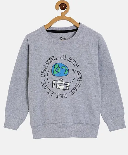 The Talking Canvas Full Sleeves Travel Sleep Repeat Print Sweatshirt - Grey