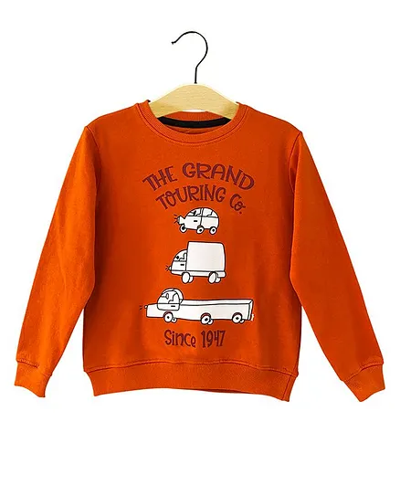 The Talking Canvas Full Sleeves The Grand Touring Co Print Sweatshirt - Orange
