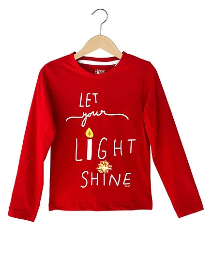 The Talking Canvas Full Sleeves Let Your Light Shine Print Christmas Full T-Shirt - Red