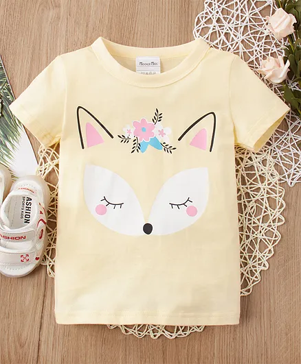 Kookie Kids Half Sleeves Tee Fox Print - Yellow