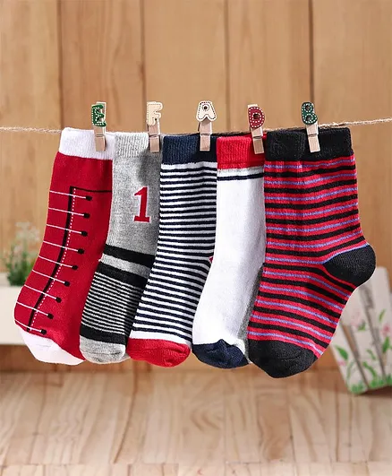 Cute Walk By Babyhug Quarter Length Antibacterial Ankle Length Socks Multi Design Pack of 5 Pairs - Multicolor