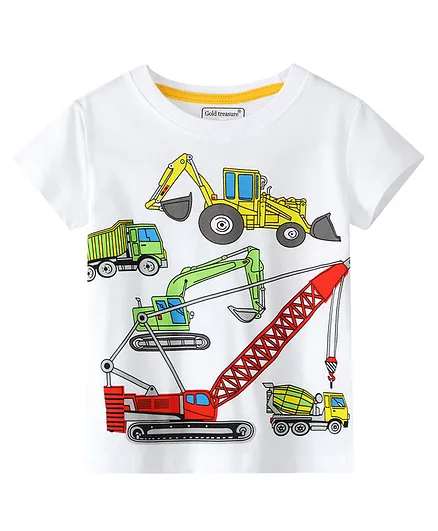 Kookie Kids Half Sleeves Tee Vehicle Print - White