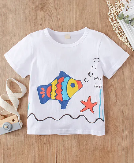 Kookie Kids Half Sleeves Tee Fish Print - White