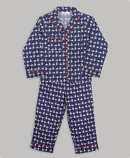 Baby Cloud Full Sleeves X-Mas Tree Printed Night Suit - Blue