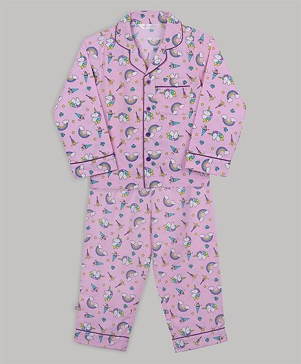 Baby Cloud Full Sleeves Unicorn Printed Night Suit - Pink