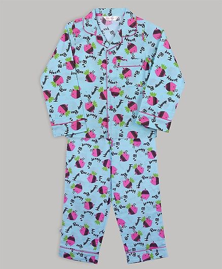 Baby Cloud Full Sleeves Bee Printed Night Suit - Light Blue
