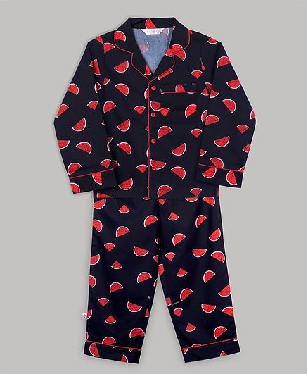Baby Cloud Full Sleeves Watermelon Printed Night Suit - Black