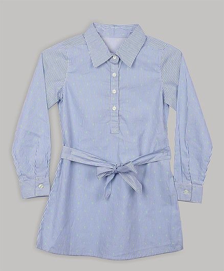 Baby Cloud Full Sleeves Striped Tunic Dress - Blue & White