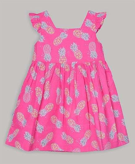Baby Cloud Sleeveless Pineapple Printed Dress - Pink