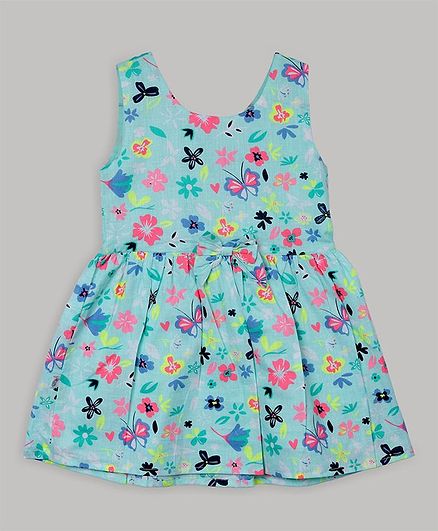 Baby Cloud Sleeveless Butterfly Printed Dress - Sea Green