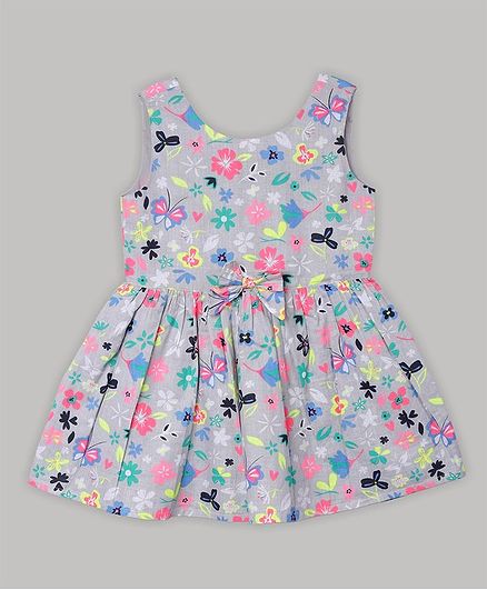 Baby Cloud Sleeveless Butterfly Printed Dress - Grey