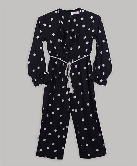 Baby Cloud Full Sleeves Polka Dots Printed Jumpsuit - Black