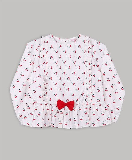 Baby Cloud Full Sleeves Cherry Printed Top - White