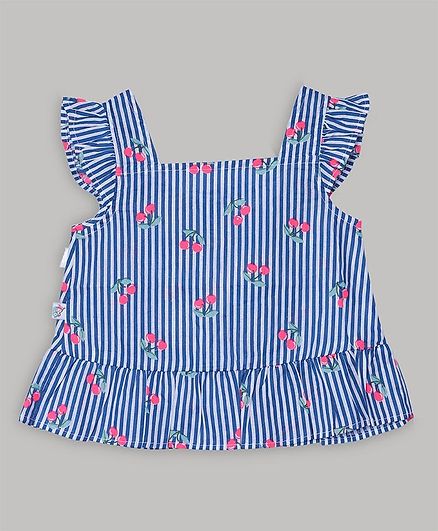 Baby Cloud Short Sleeves Cherry Printed Striped Top - Blue