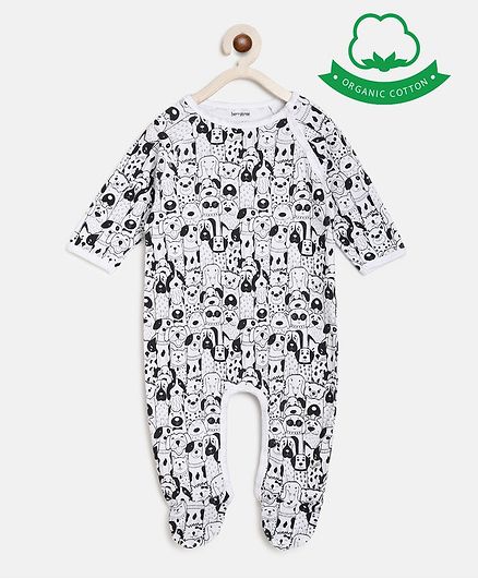 berrytree Organic Cotton Full Sleeves Dog Print Romper - Black