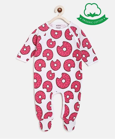 berrytree Organic Cotton Full Sleeves Donuts Print Romper - Pink