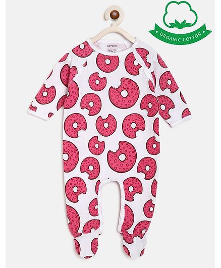 berrytree Organic Cotton Full Sleeves Donuts Print Romper - Pink