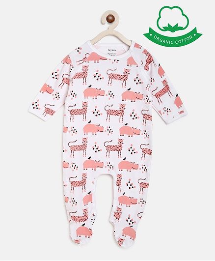 berrytree Organic Cotton Full Sleeves Pink Panther Print Romper - Pink
