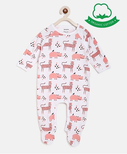 berrytree Organic Cotton Full Sleeves Pink Panther Print Romper - Pink