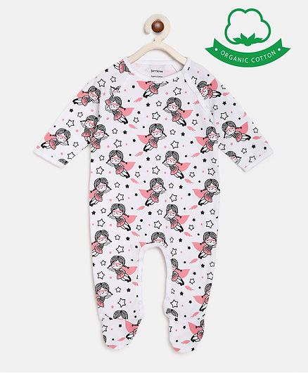 berrytree Organic Cotton Full Sleeves Super Girl Print Romper - Pink