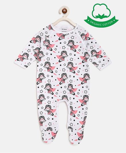 berrytree Organic Cotton Full Sleeves Super Girl Print Romper - Pink