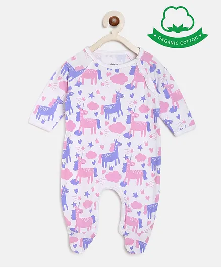 berrytree Organic Cotton Full Sleeves Unicorn Print Romper - Purple