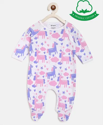 berrytree Organic Cotton Full Sleeves Unicorn Print Romper - Purple