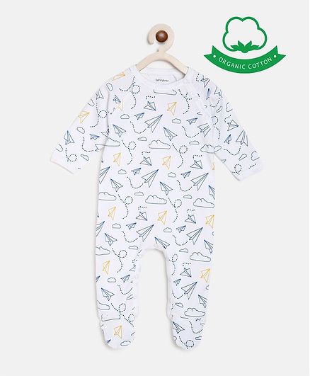 berrytree Organic Cotton Full Sleeves Airplanes Print Romper - Blue