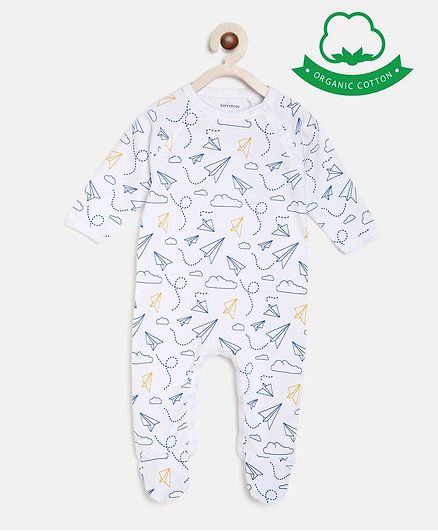 berrytree Organic Cotton Full Sleeves Airplanes Print Romper - Blue