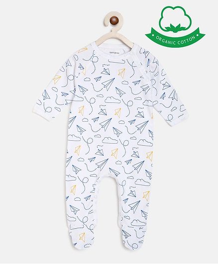 berrytree Organic Cotton Full Sleeves Airplanes Print Romper - Blue