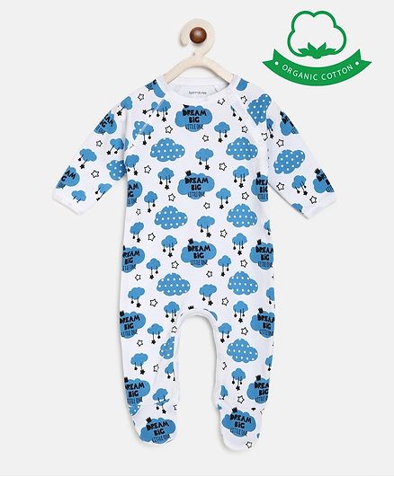 berrytree Organic Cotton Full Sleeves Clouds Print Romper - Blue