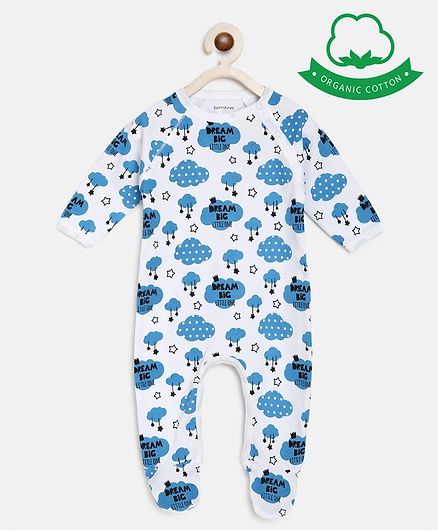 berrytree Organic Cotton Full Sleeves Clouds Print Romper - Blue