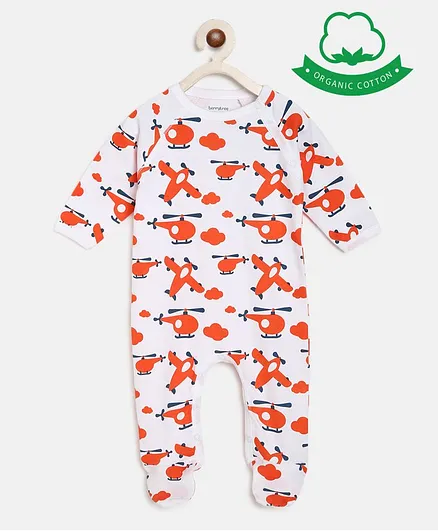 berrytree Organic Cotton Full Sleeves Helicopter Print Romper - Orange
