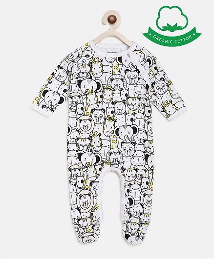 berrytree Organic Cotton Full Sleeves Animals Print Romper - Black