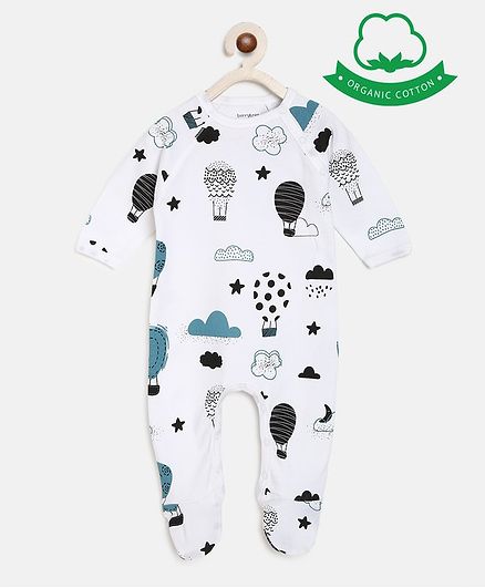 berrytree Organic Cotton Full Sleeves Hot Air Balloons Print Romper - Green