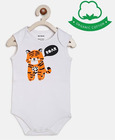 berrytree Organic Cotton Sleeveless Tiger Print Onesie - Orange