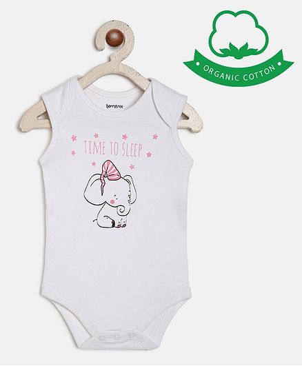 berrytree Organic Cotton Sleeveless Elephant Print Onesie - Pink