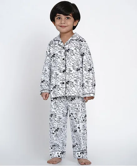 berrytree Pure Cotton Full Sleeves Animals Print Night Suit - Blue