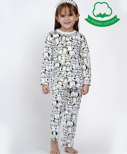 berrytree Organic Cotton Full Sleeves Animals Print Night Suit - Black