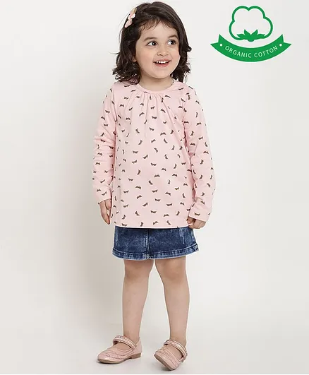 berrytree Organic Cotton Full Sleeves Rabbit Printed Top - Pink