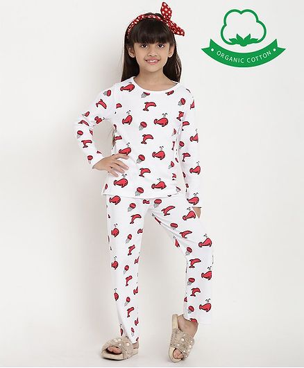 berrytree Organic Cotton Full Sleeves Whales Printed Night Suit - White