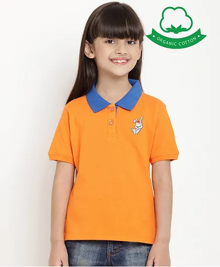 berrytree Organic Cotton Half Sleeves Bunny Embroidered T-Shirt - Orange